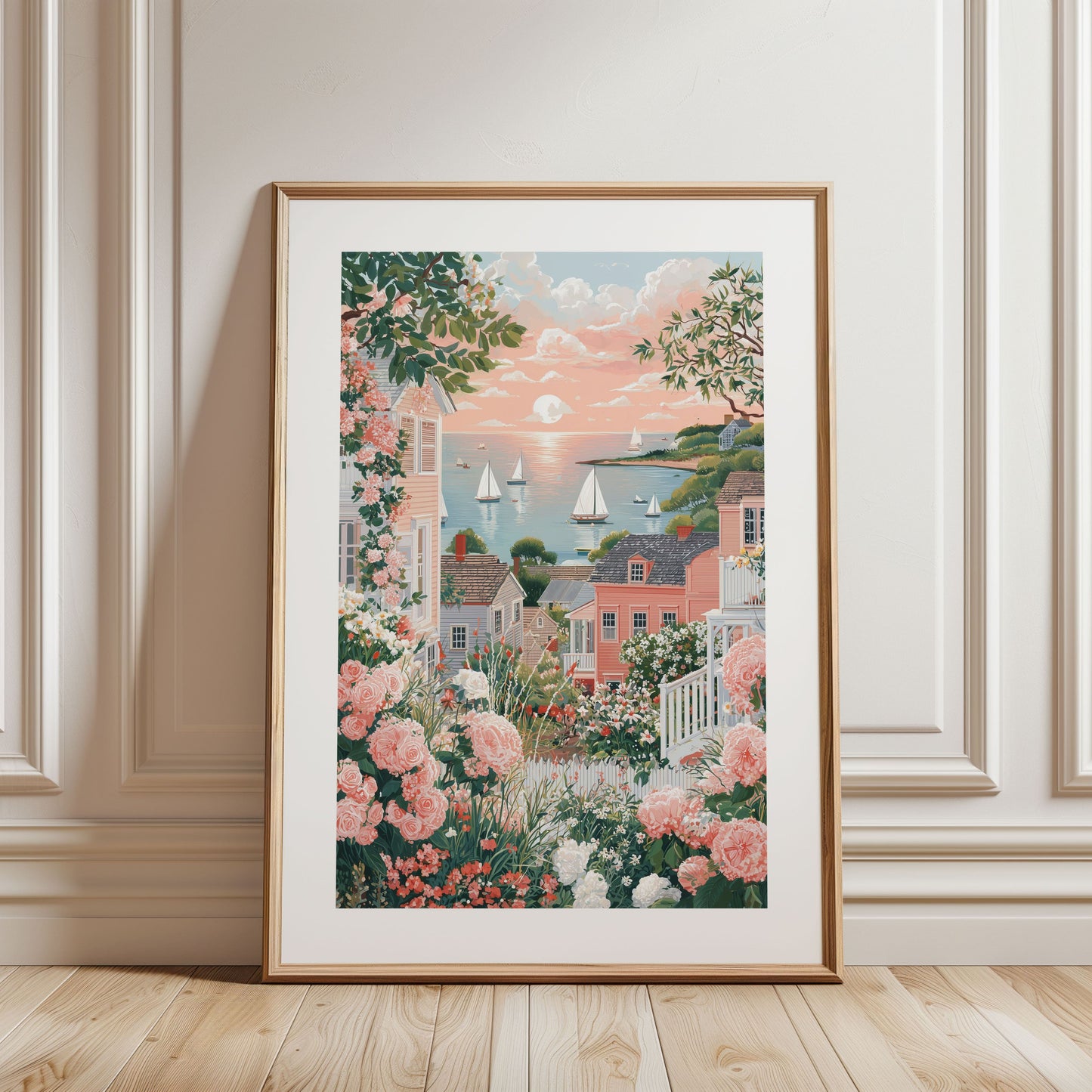 Marthas Vineyard Coastal Poster Print — Pink Cape Cod / Nantucket Beach House Wall Art
