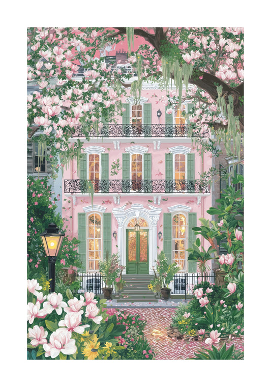 Savannah, Georgia Poster Print — Southern Charm Wall Art (Magnolia Cottage)