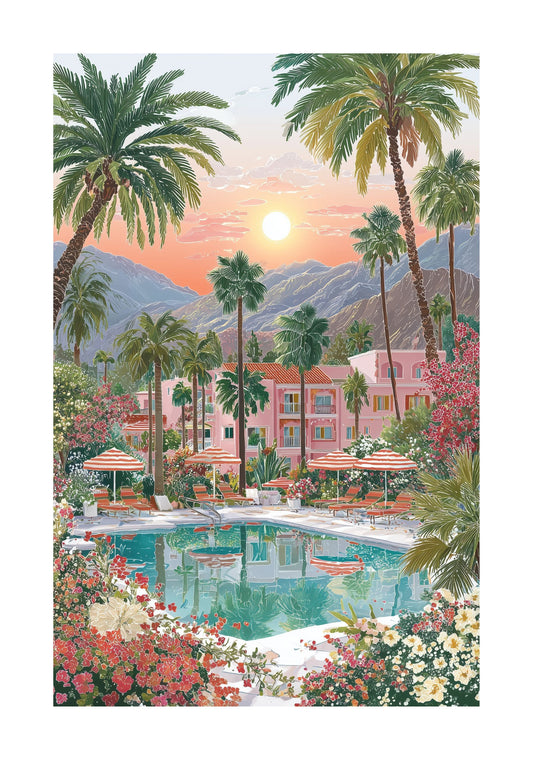 Palm Springs Retro Motel Poster — Desert Pool Wall Art