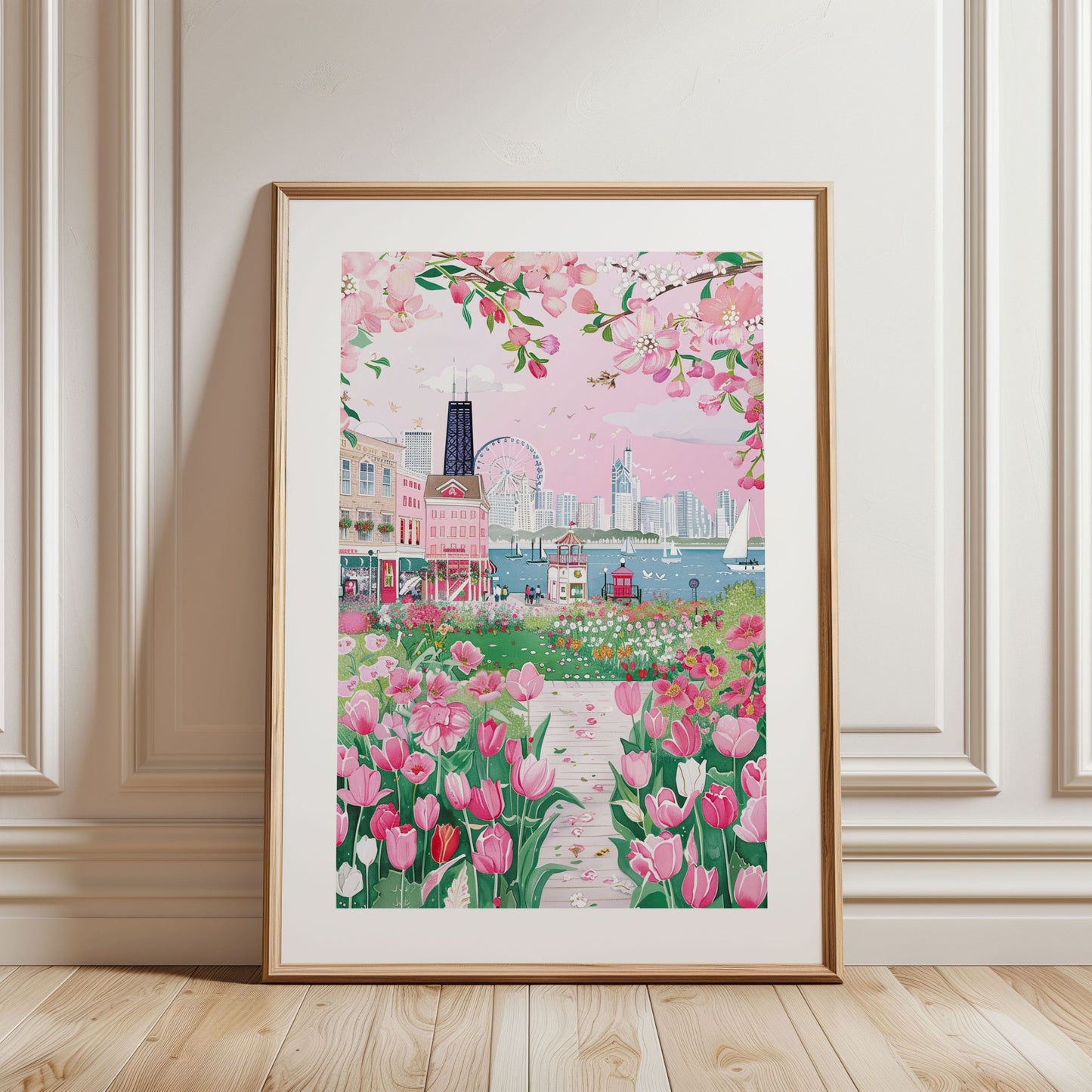 Chicago Watercolor Skyline Poster — Whimsical Lakefront Giclée Art Print