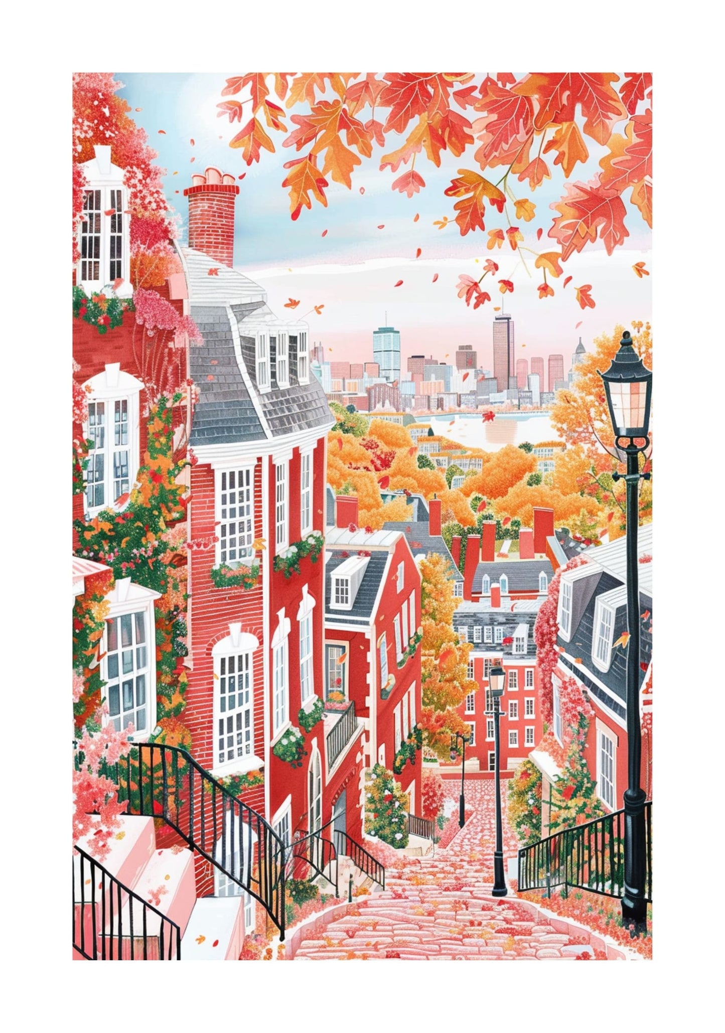 Boston in Fall Poster — Storybook Boston Common & Beacon Hill Autumn Wall Art