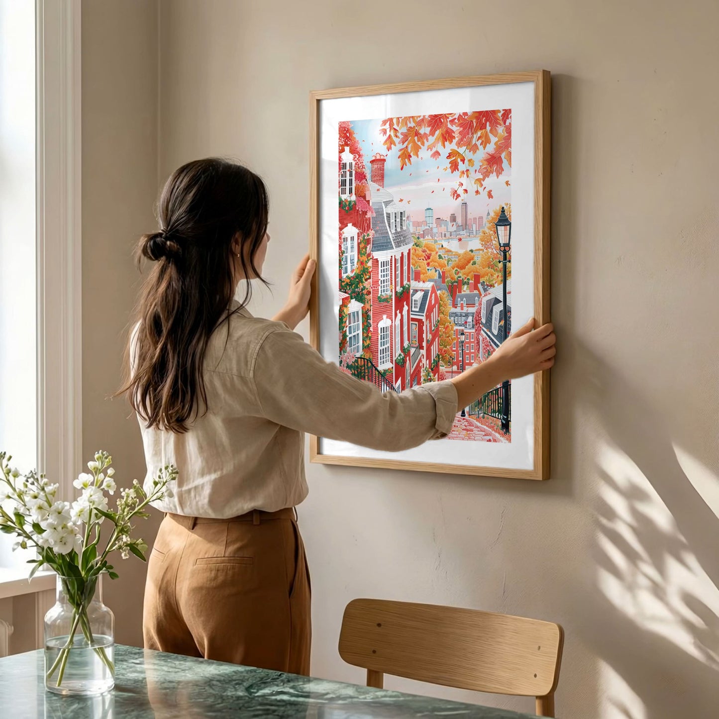 Boston in Fall Poster — Storybook Boston Common & Beacon Hill Autumn Wall Art