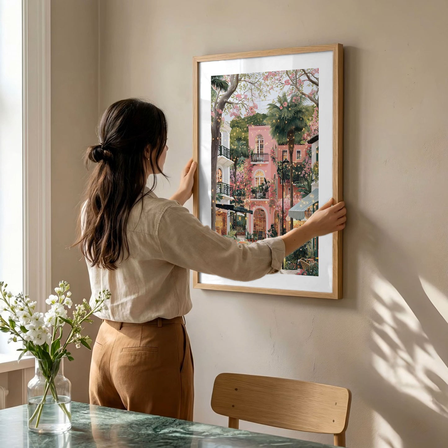 Austin Texas Spring Poster — Pink South Congress Courtyard Travel Art