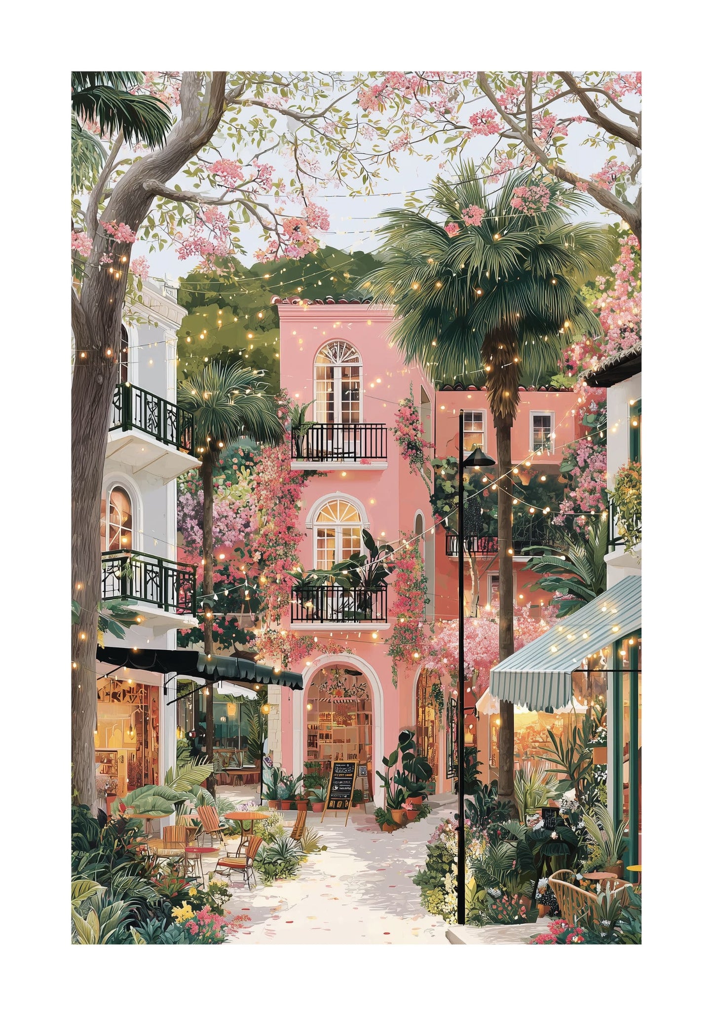 Austin Texas Spring Poster — Pink South Congress Courtyard Travel Art