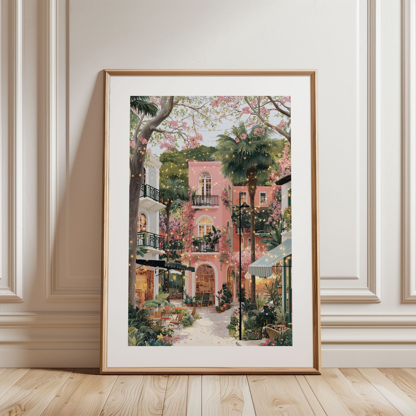 Austin Texas Spring Poster — Pink South Congress Courtyard Travel Art