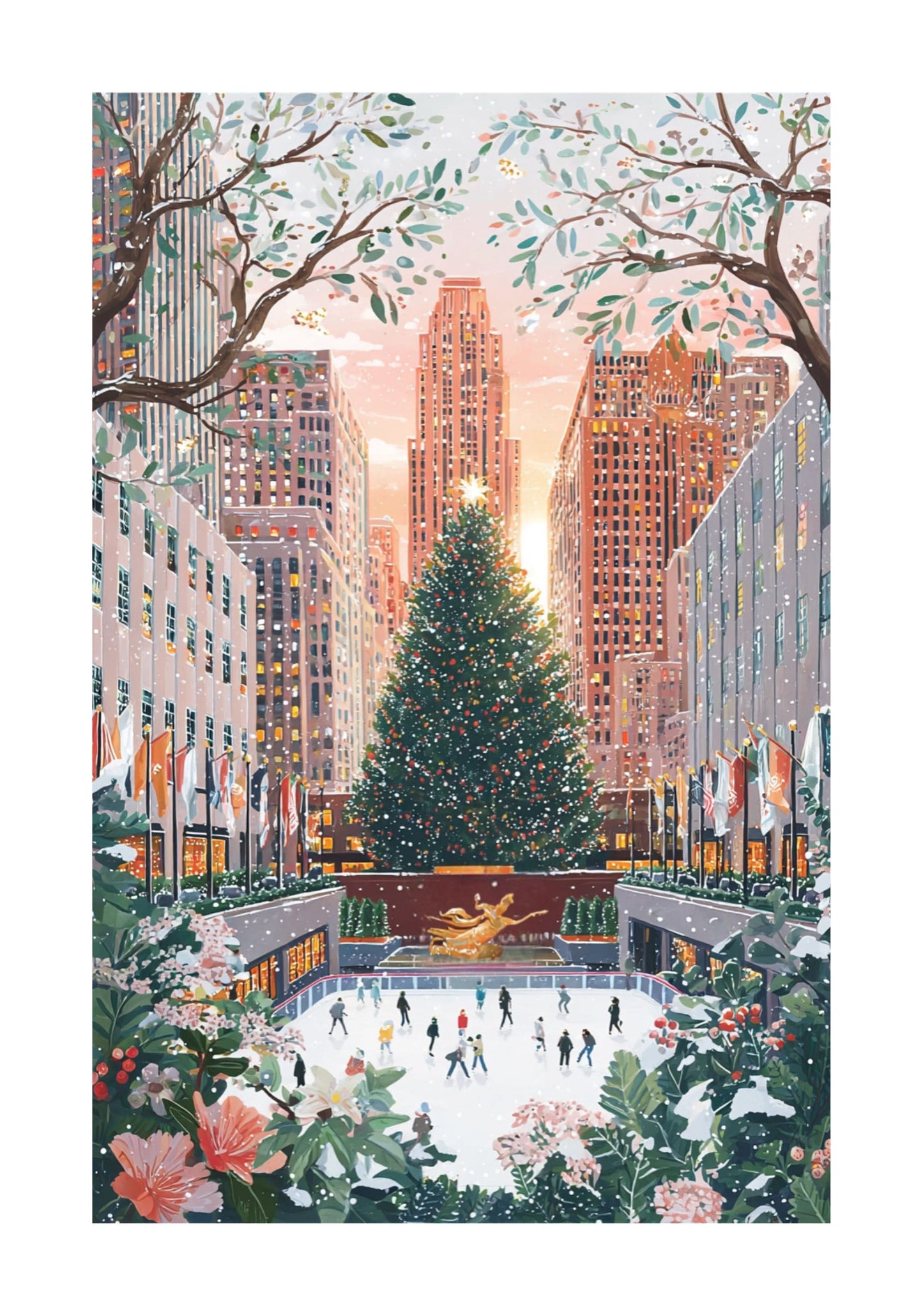 New York Christmas Poster — Rockefeller Center Holiday Wall Art