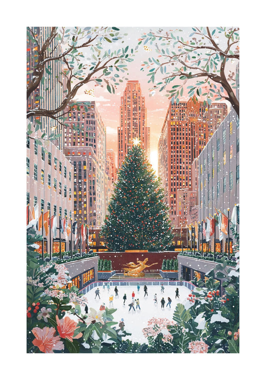 New York Christmas Poster — Rockefeller Center Holiday Wall Art