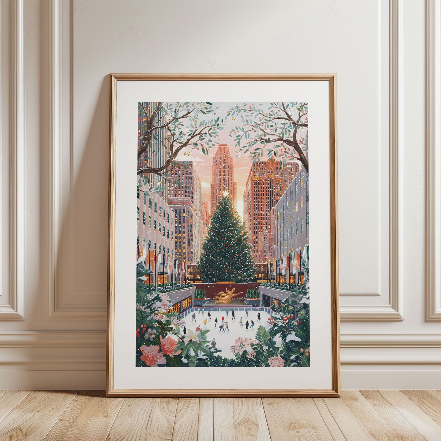 New York Christmas Poster — Rockefeller Center Holiday Wall Art