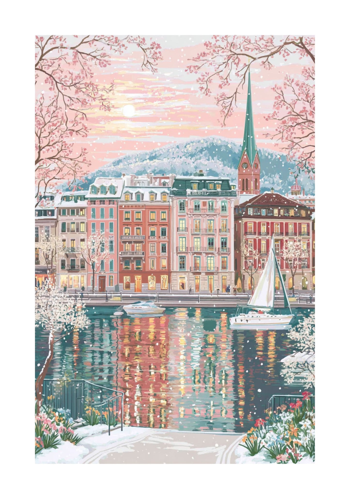 Zurich Switzerland Poster — Alpine Winter Lake Wall Art (Cozy Travel/Christmas Gift)