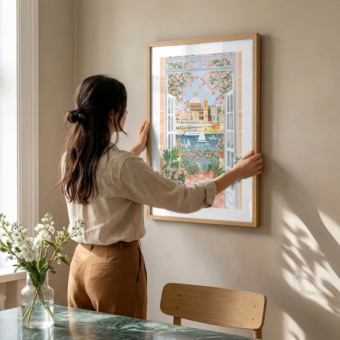 Valletta Malta Poster — Gouache Mediterranean Harbor Wall Art