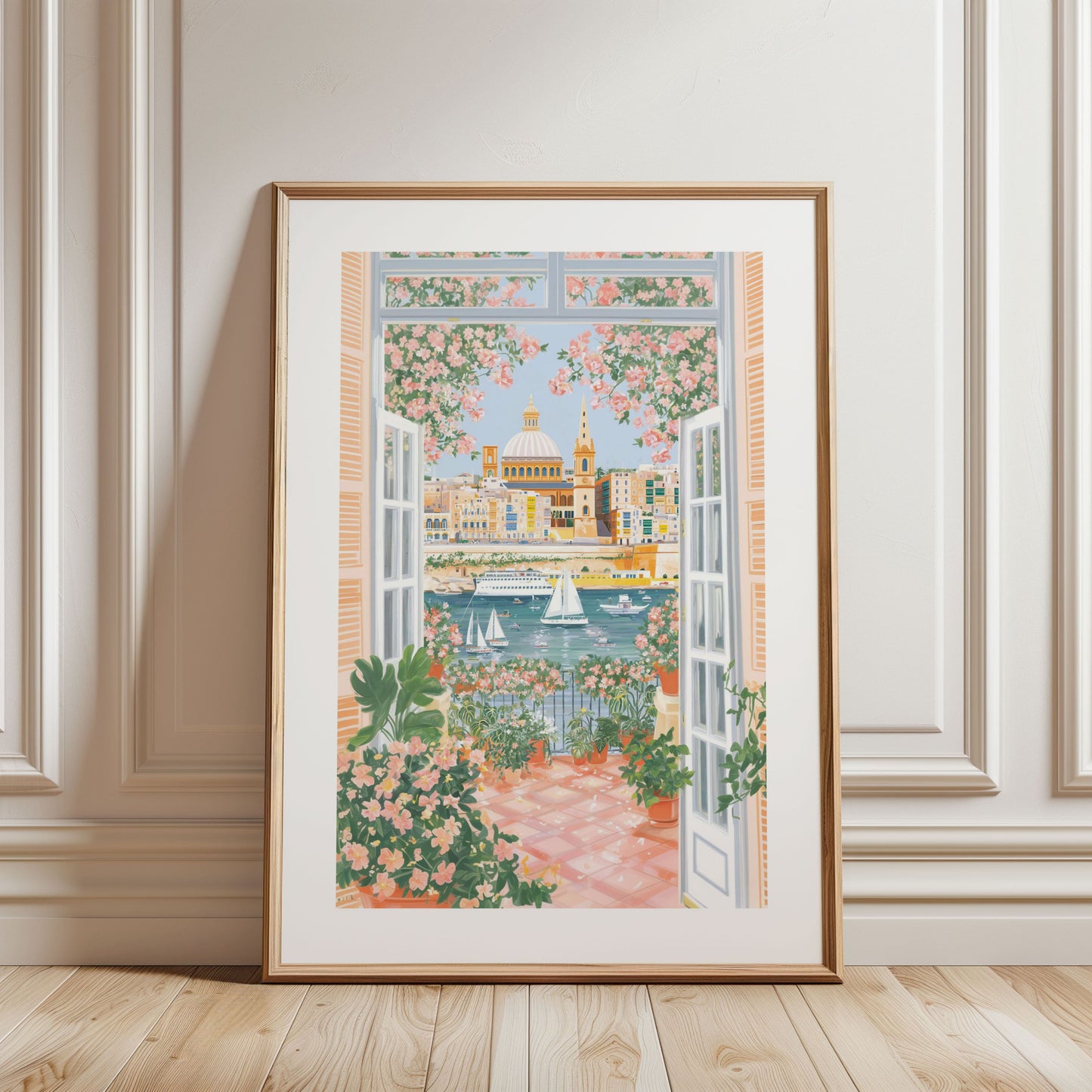 Valletta Malta Poster — Gouache Mediterranean Harbor Wall Art