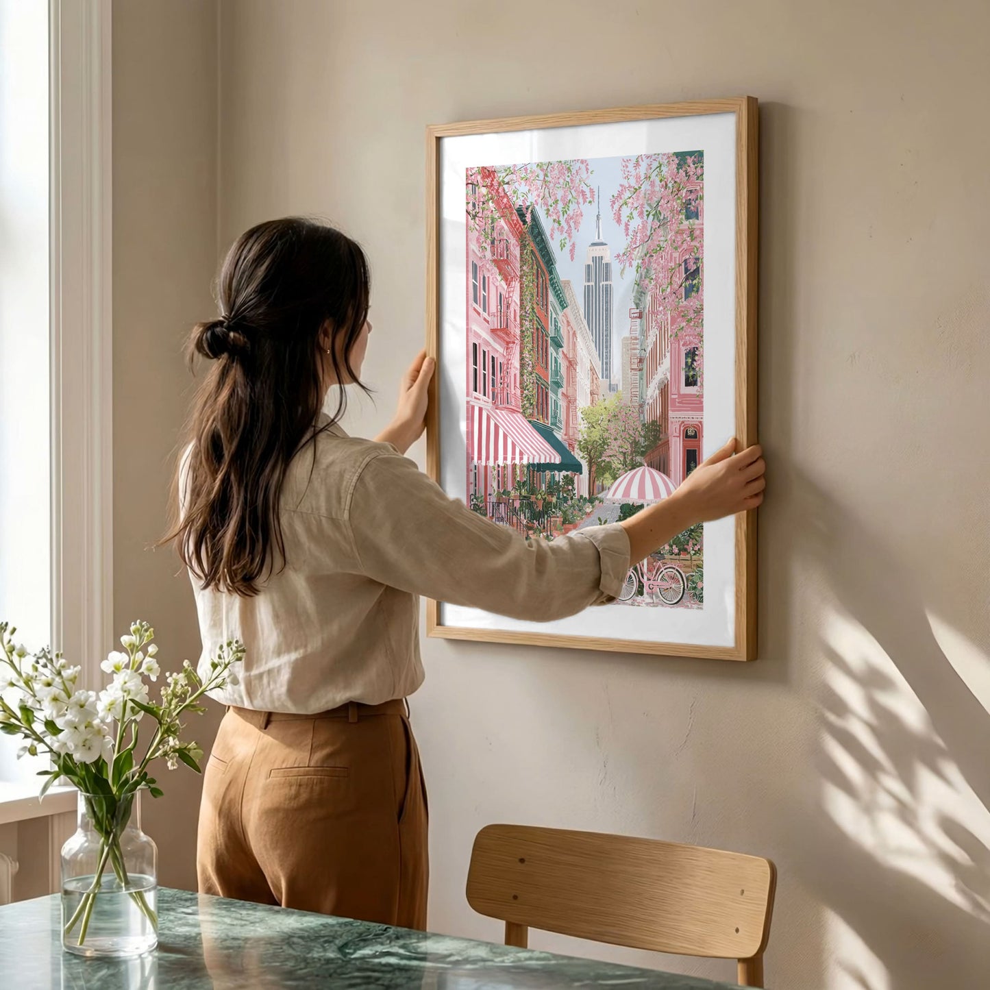 West Village Spring Poster — NYC Brownstone Bloom Wall Art