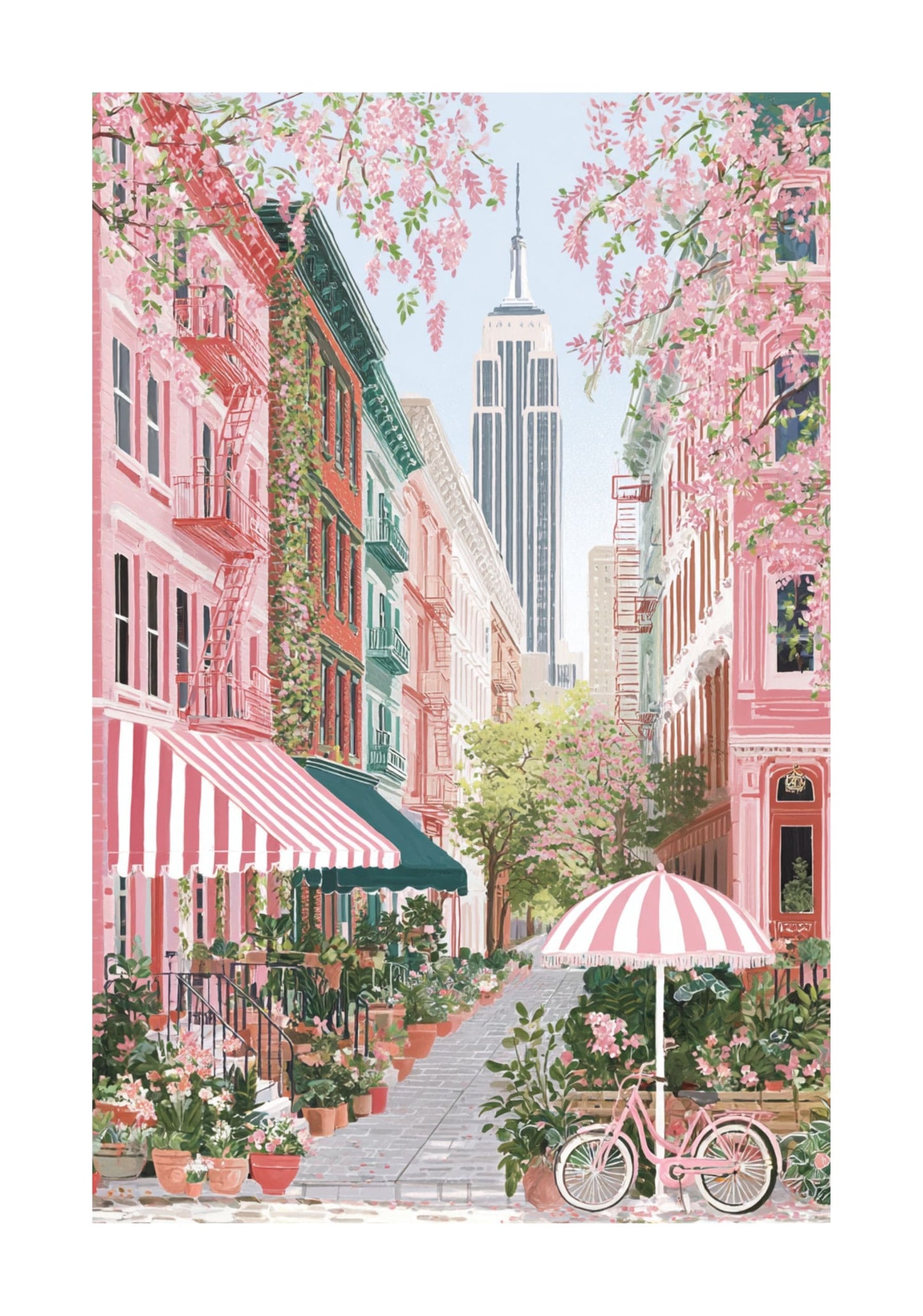 West Village Spring Poster — NYC Brownstone Bloom Wall Art