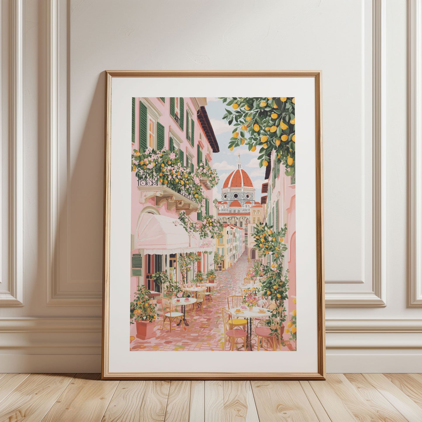 Florence Spring Poster — Italian Café & Duomo Gouache Travel Print