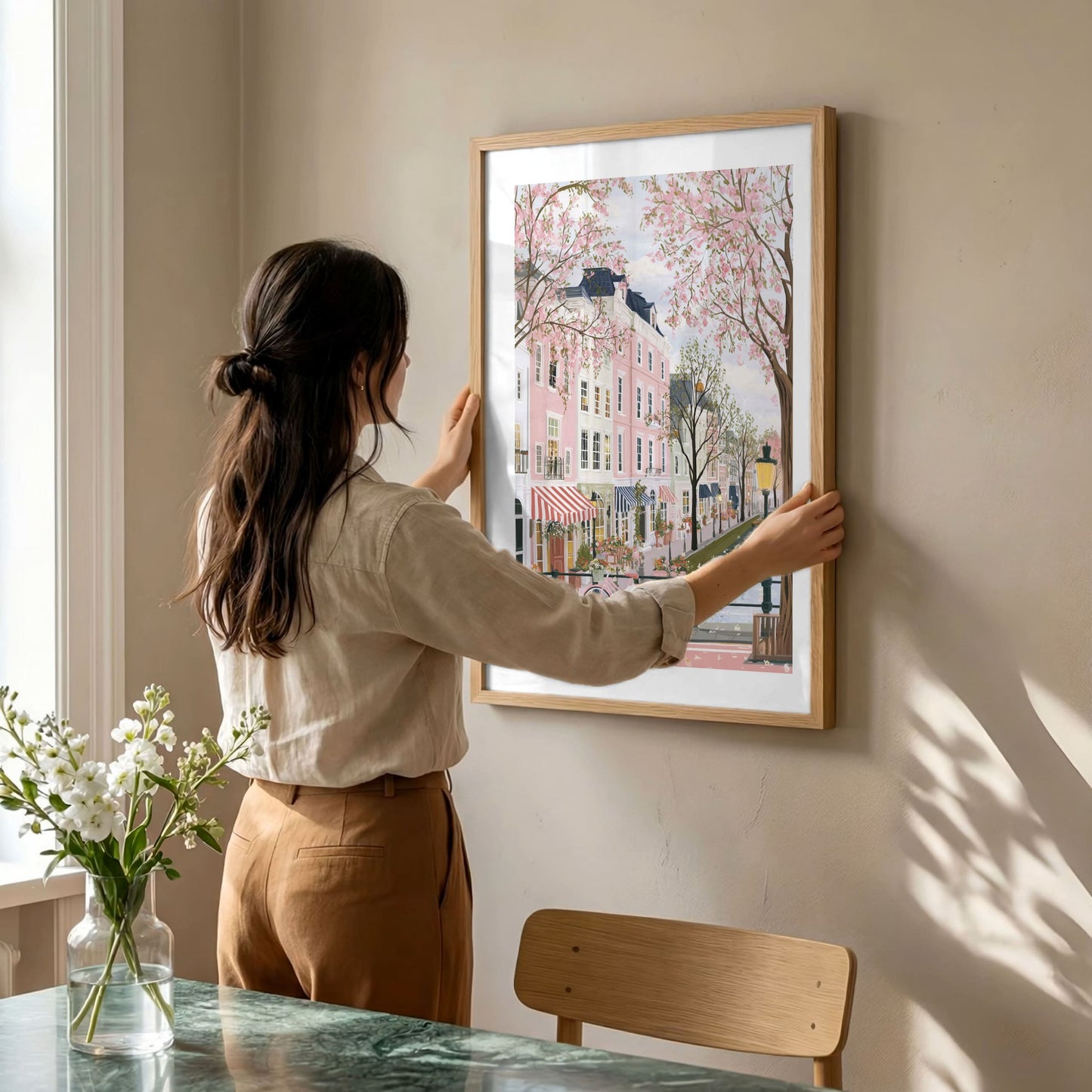 Amsterdam Spring Poster — Dutch Canal Tulip Season Wall Art