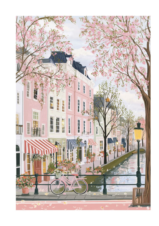 Amsterdam Spring Poster — Dutch Canal Tulip Season Wall Art