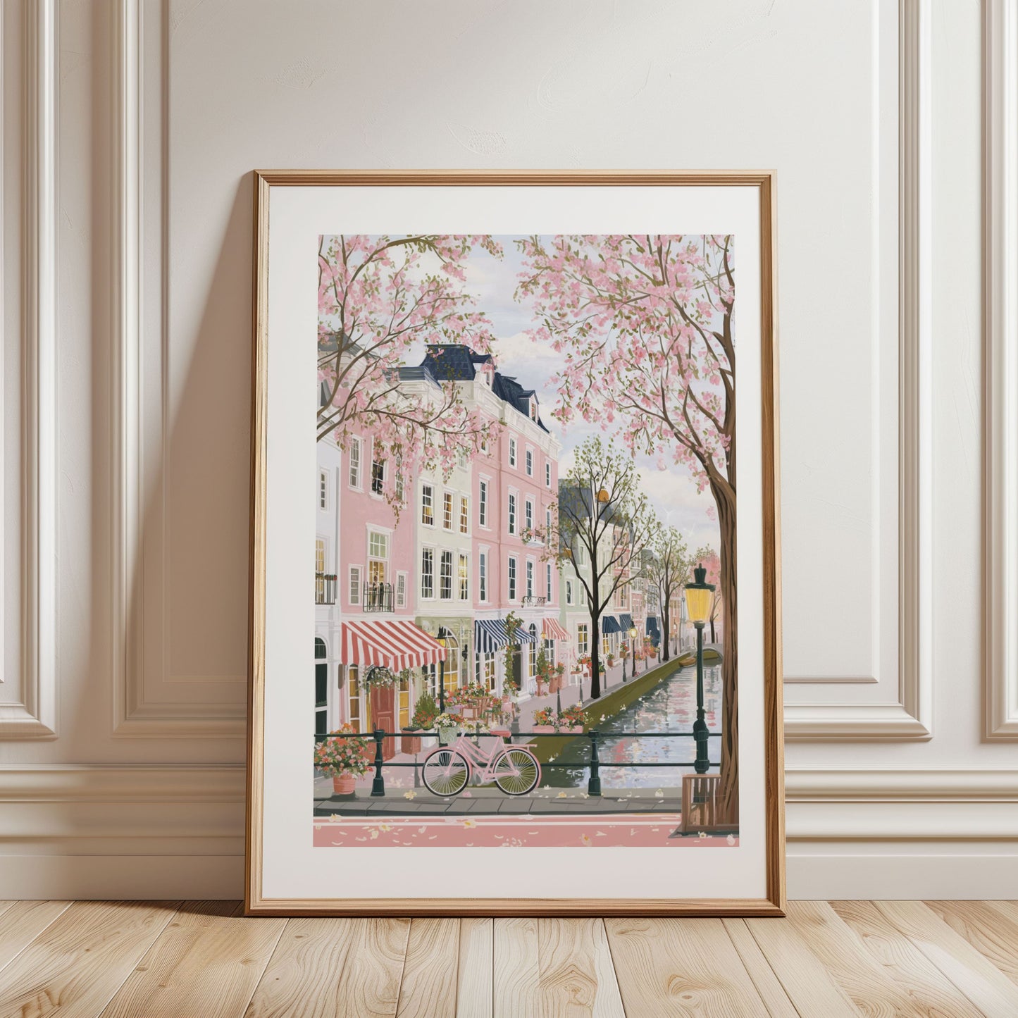 Amsterdam Spring Poster — Dutch Canal Tulip Season Wall Art