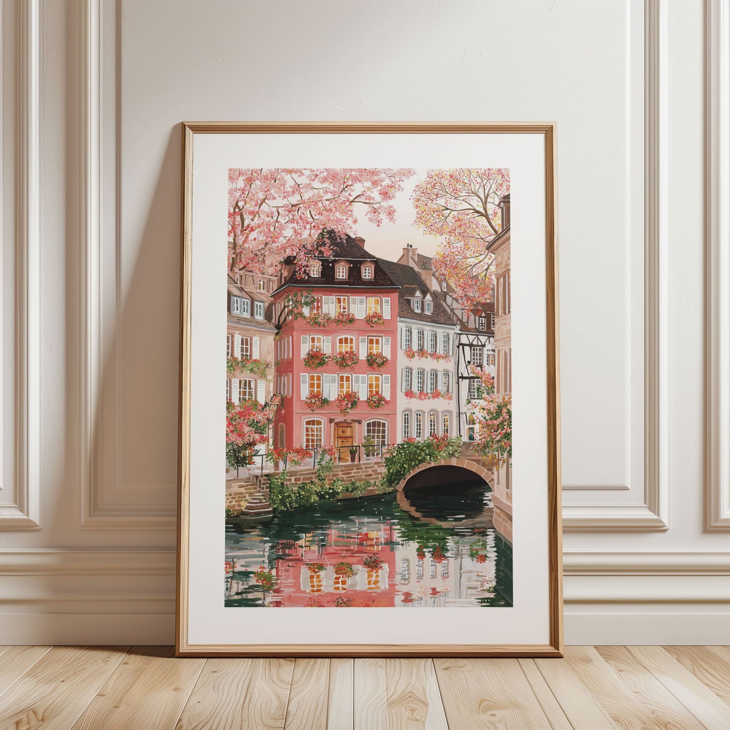 Strasbourg Spring Travel Poster — La Petite France Canal Wall Art