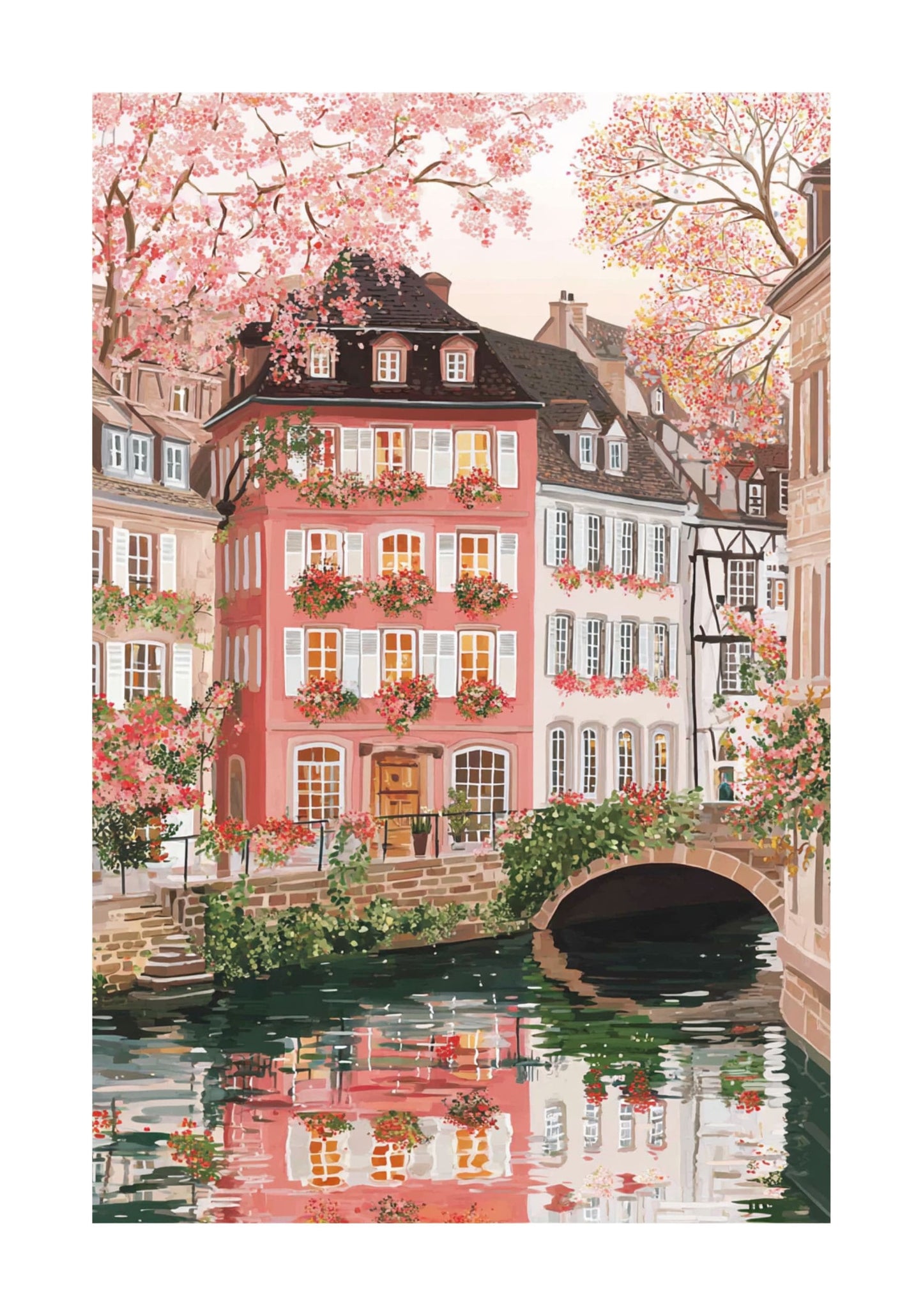 Strasbourg Spring Travel Poster — La Petite France Canal Wall Art