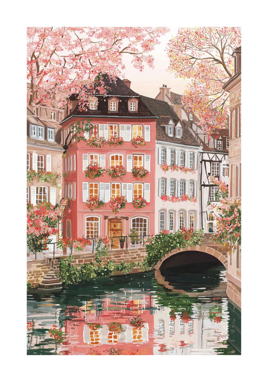 Strasbourg Spring Travel Poster — La Petite France Canal Wall Art