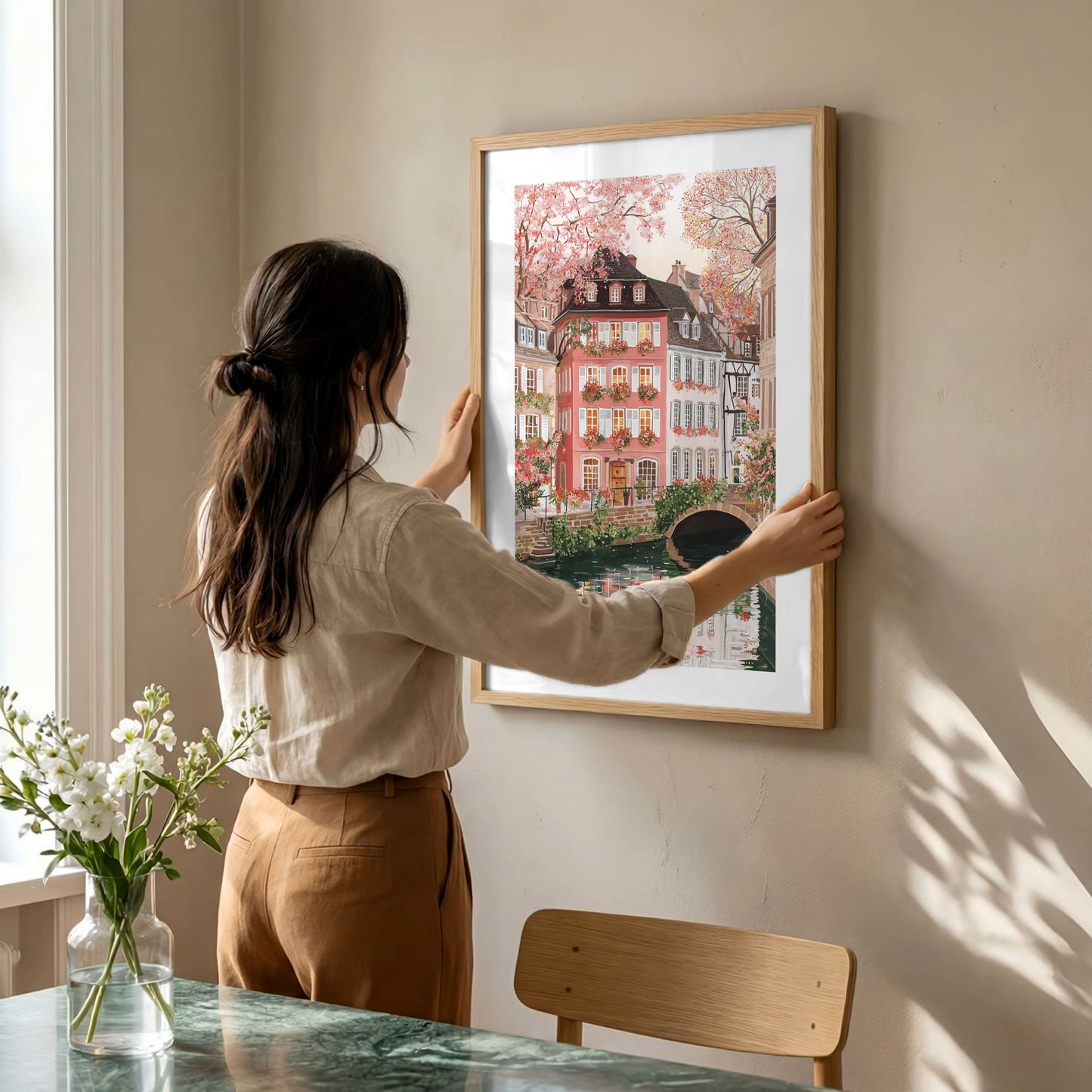 Strasbourg Spring Travel Poster — La Petite France Canal Wall Art