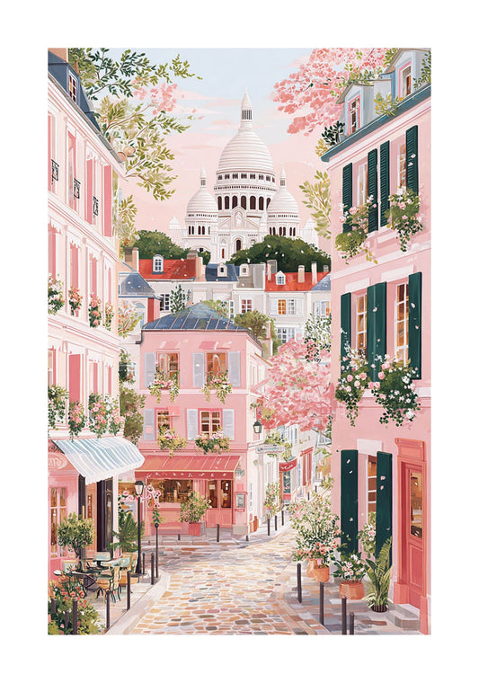 Paris Montmartre Poster — Spring in Paris Sacré‑Coeur Travel Print
