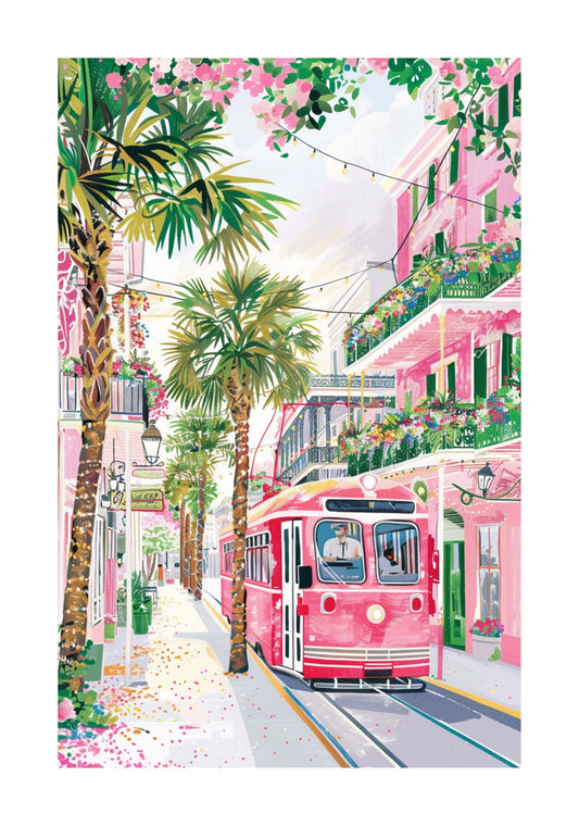 Canal Street New Orleans Poster — Vintage Sunset NOLA Streetcar Wall Art