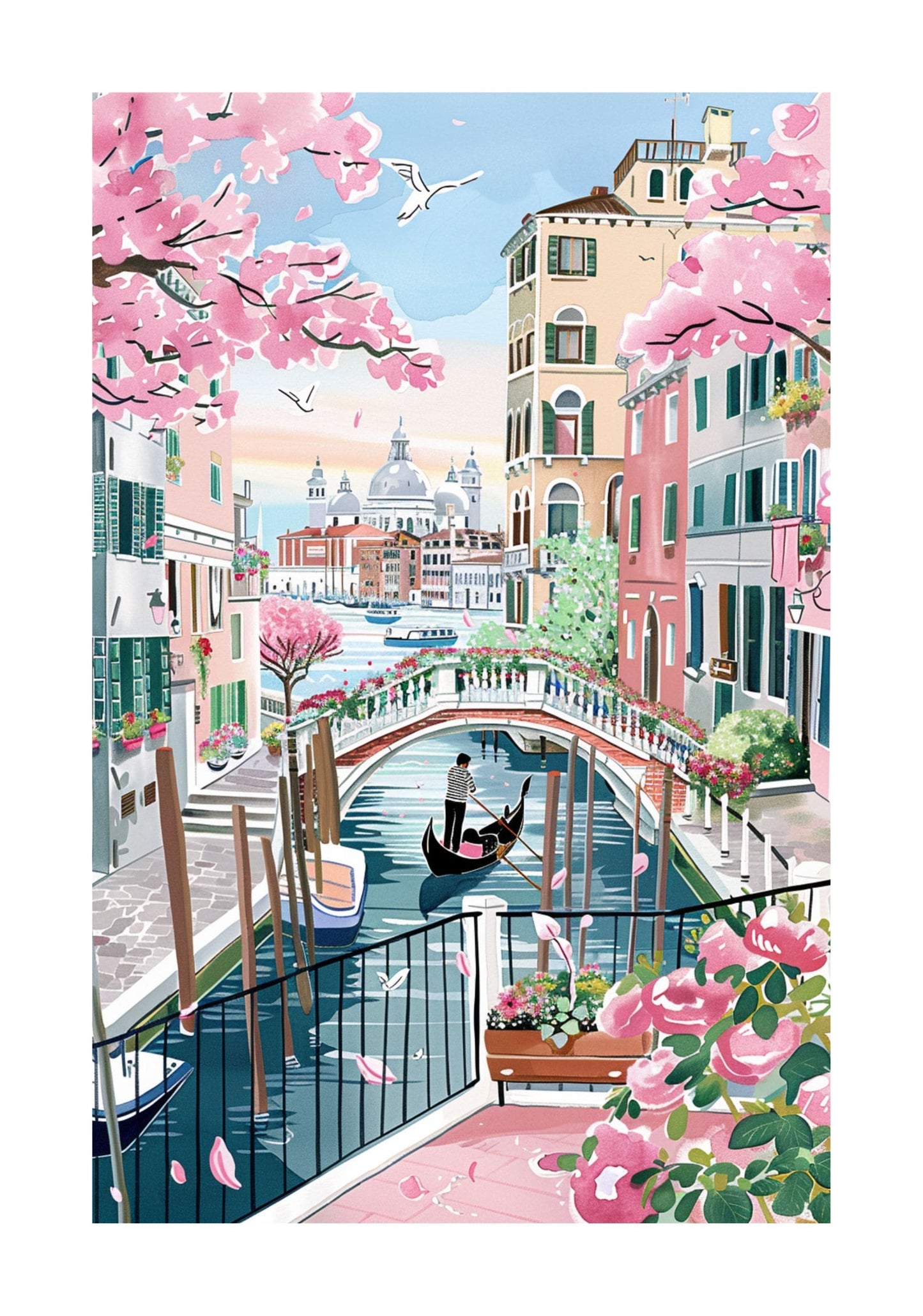 Venice Gondola Watercolor Poster — Italy Canal Wall Art Print