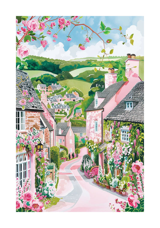 Cotswolds Watercolor Poster — English Countryside Village Wall Art