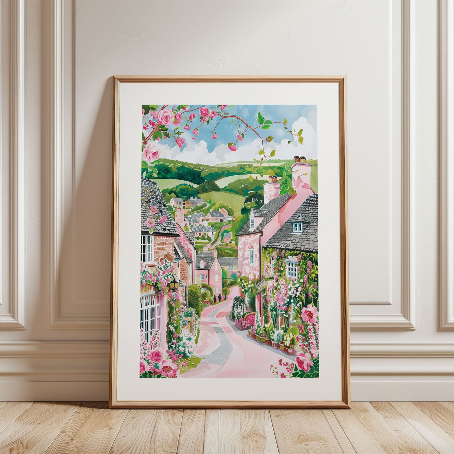 Cotswolds Watercolor Poster — English Countryside Village Wall Art