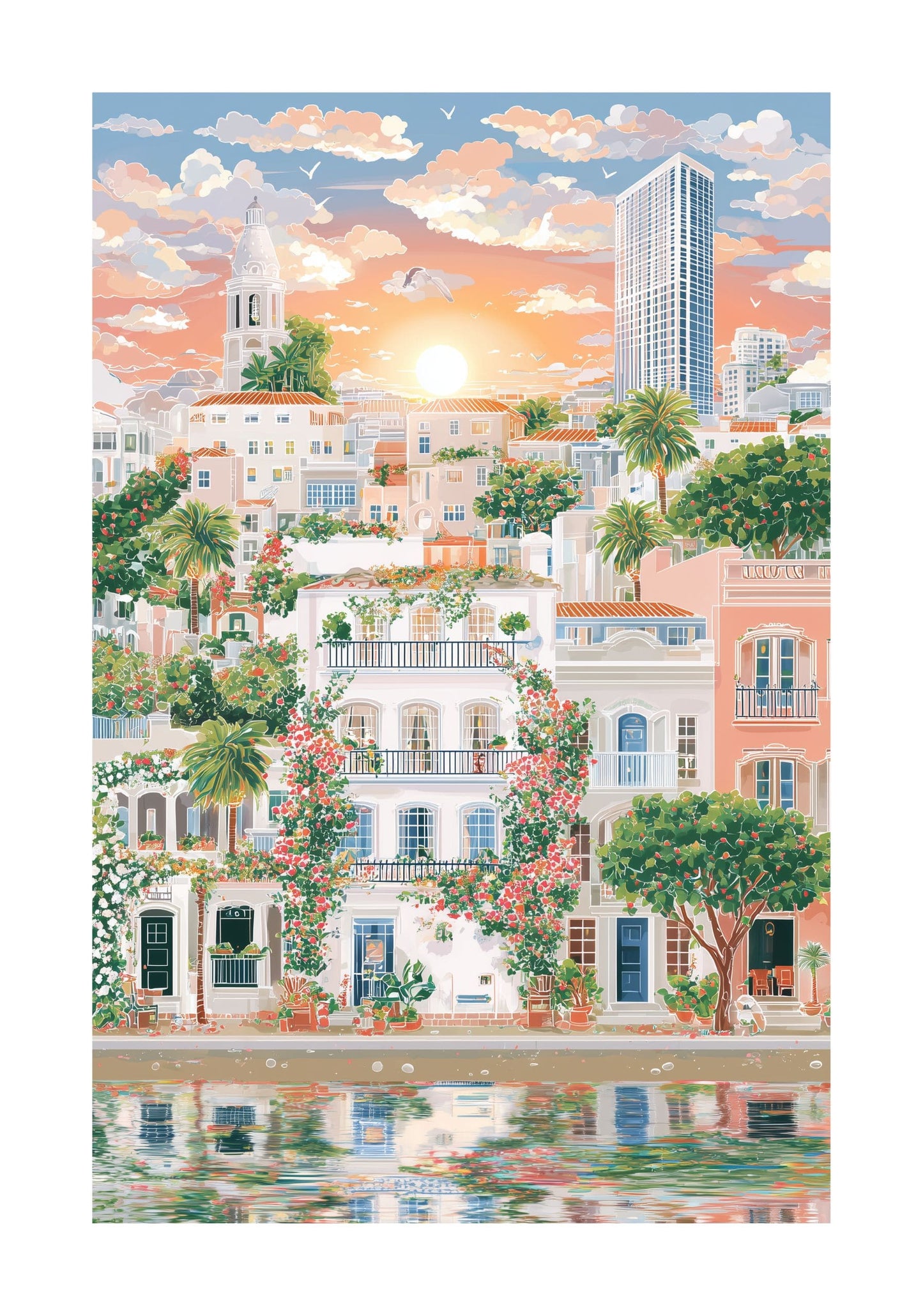 San Diego Sunset Poster — Coastal Palm Tree City Art Print