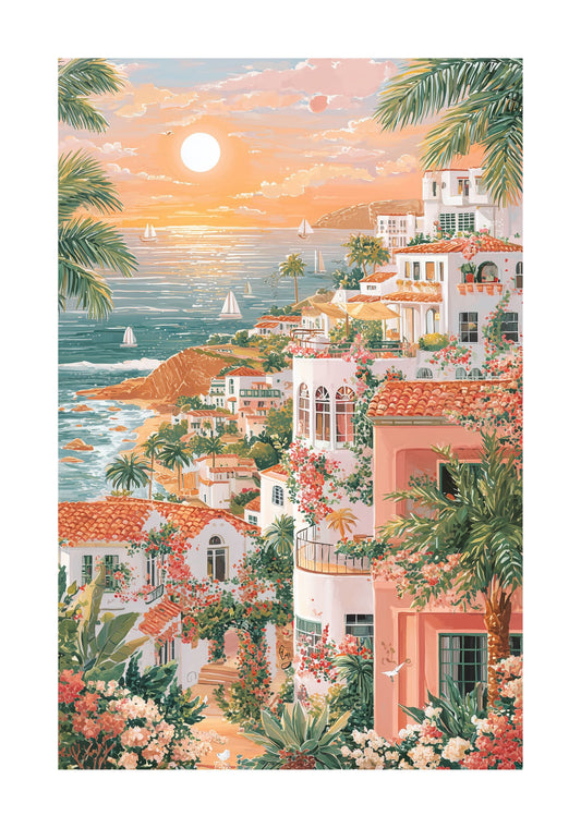 La Jolla California Coastal Cliffside Poster — Ocean Sunset Wall Art