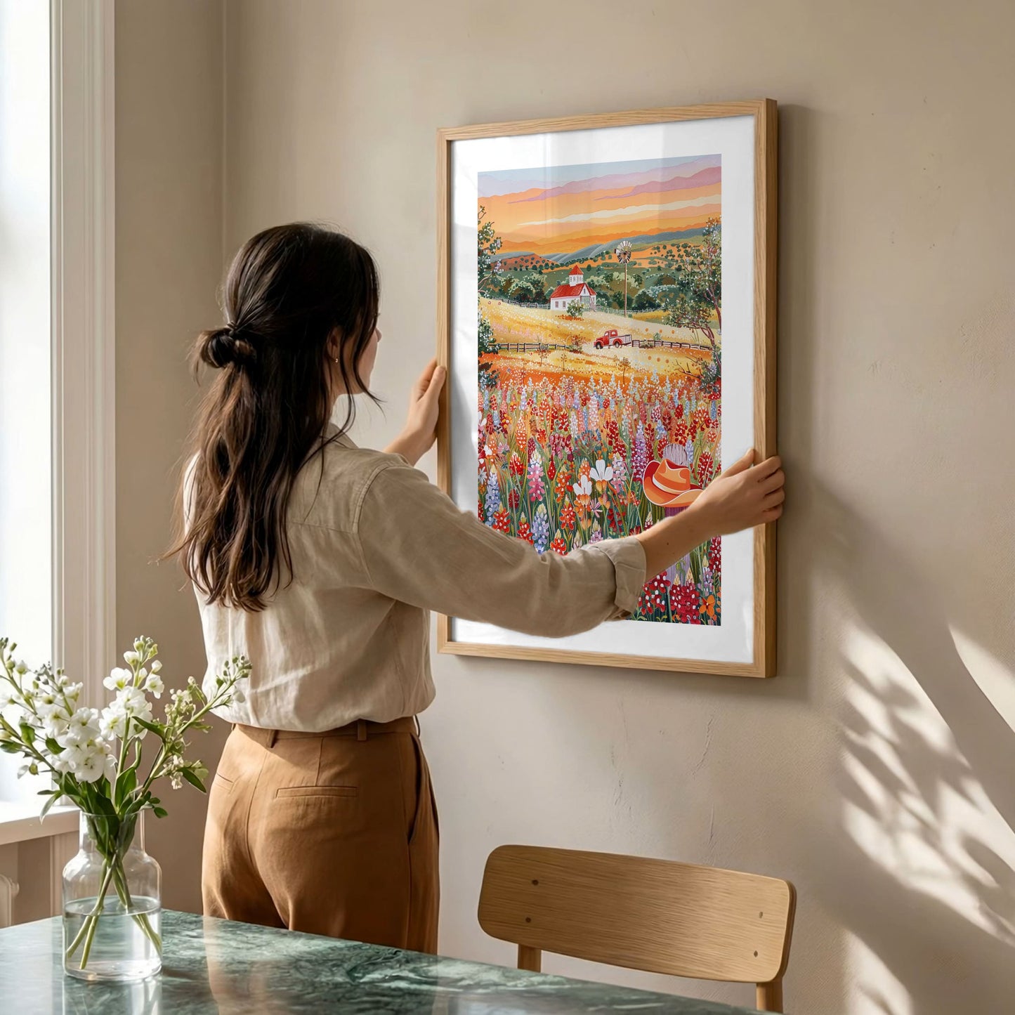Texas Wildflower Field Poster — Bluebonnets & Indian Paintbrush Wall Art