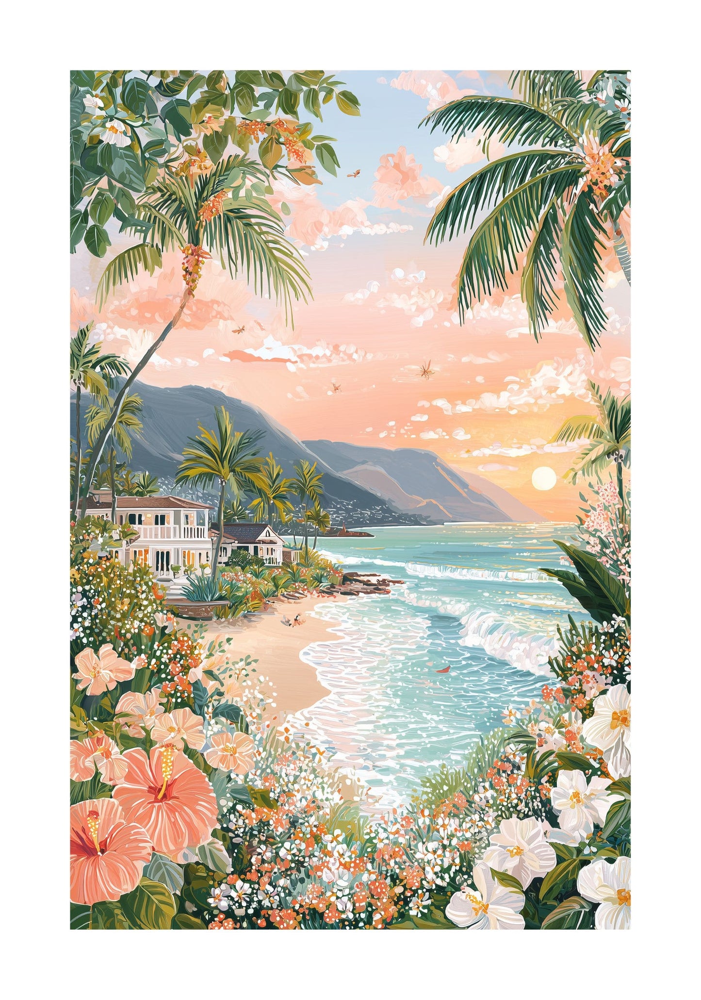 Maui Hawaii Tropical Sunset Poster — Coastal Beach House Wall Art