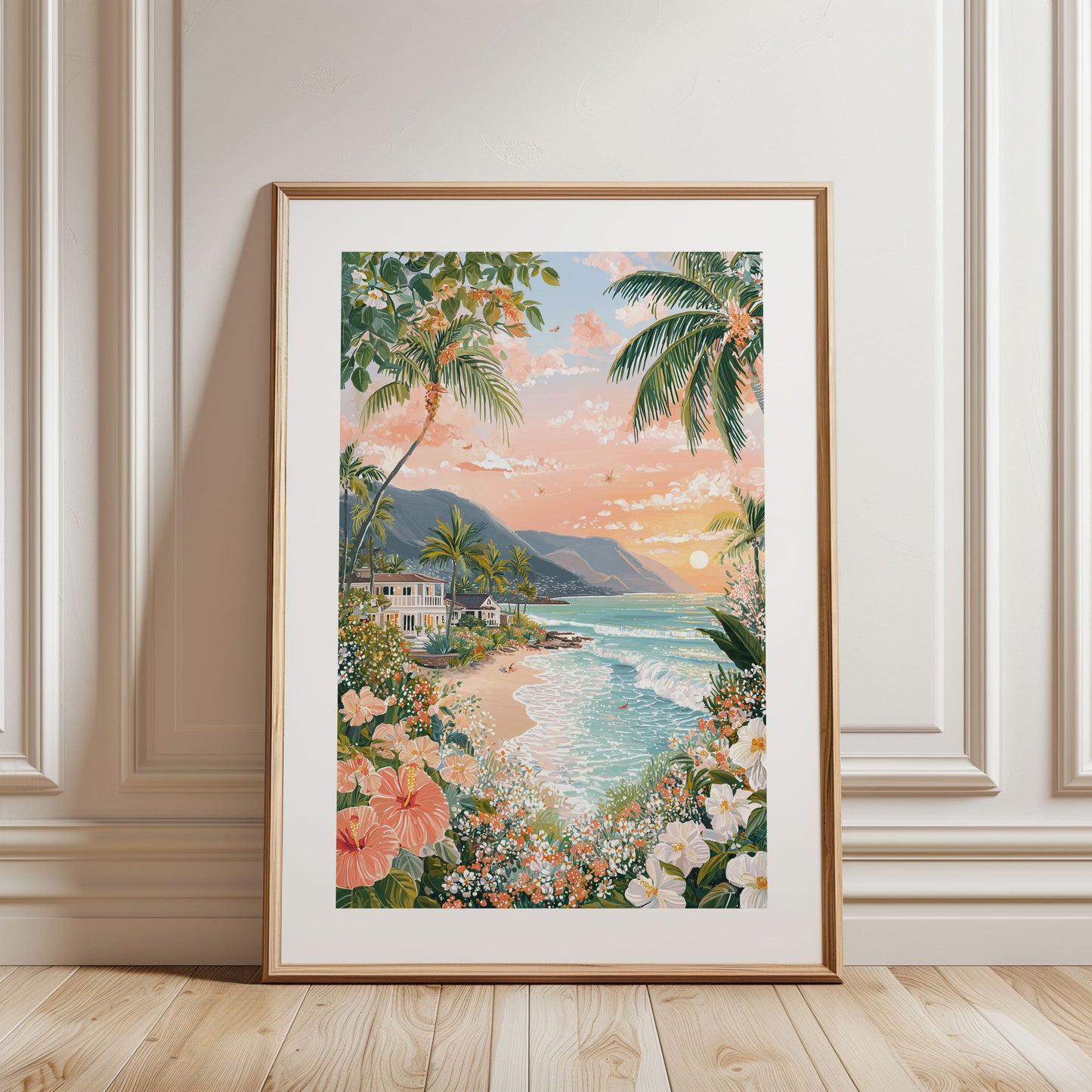 Maui Hawaii Tropical Sunset Poster — Coastal Beach House Wall Art