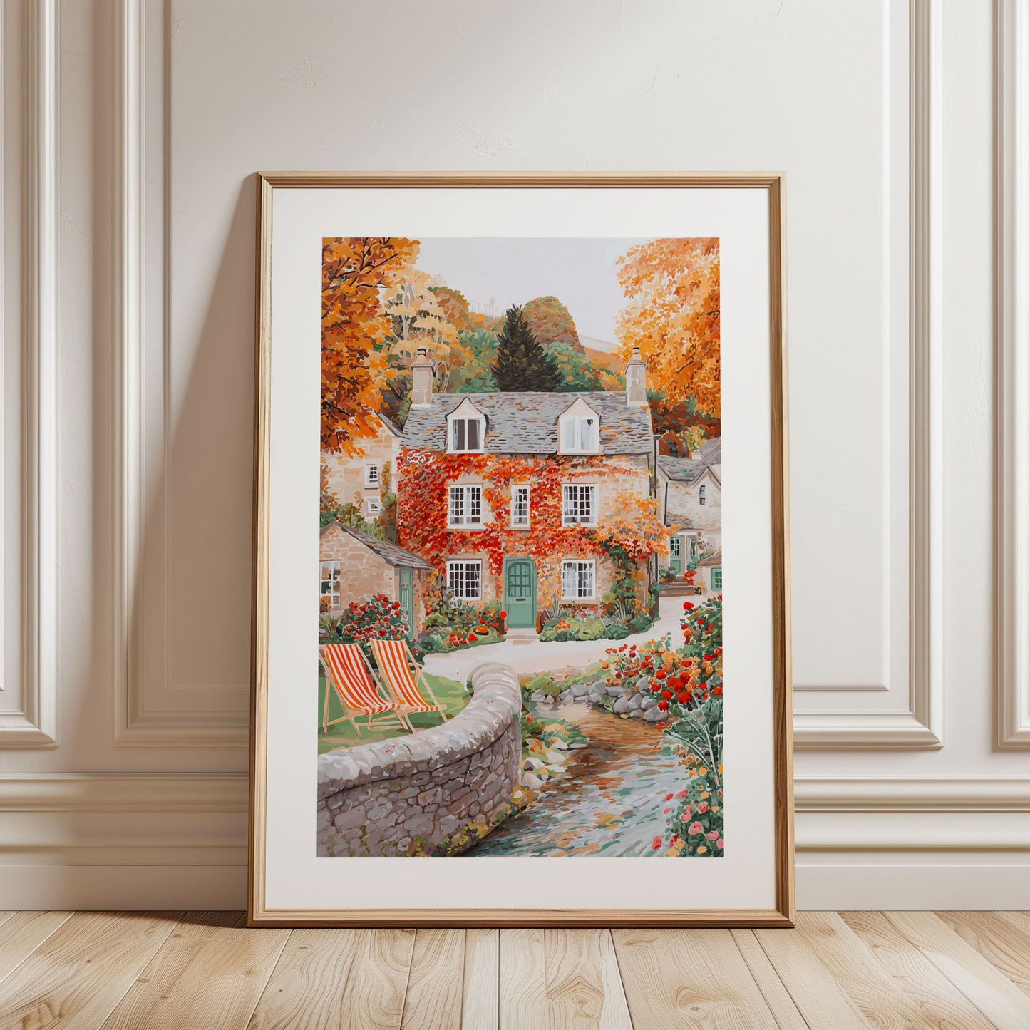 Bibury Cotswolds Fall Poster — Autumn Village Wall Art Print
