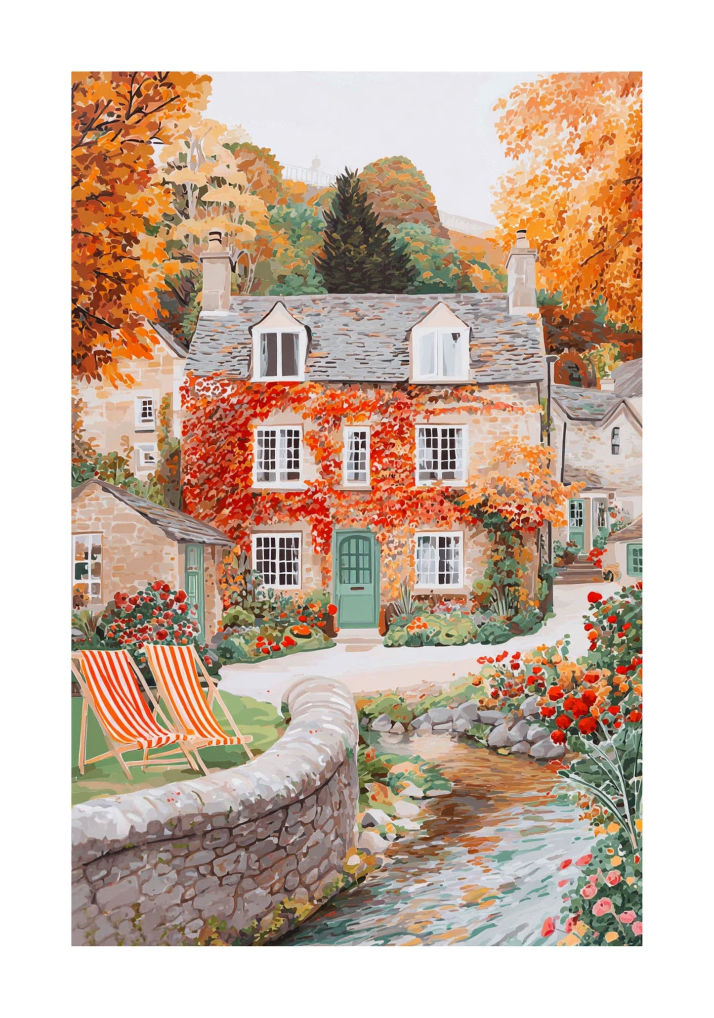 Bibury Cotswolds Fall Poster — Autumn Village Wall Art Print