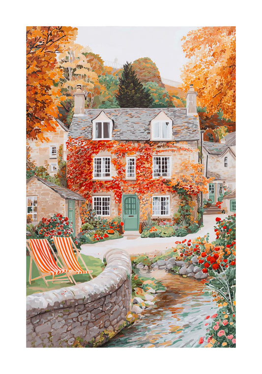 Bibury Cotswolds Fall Poster — Autumn Village Wall Art Print