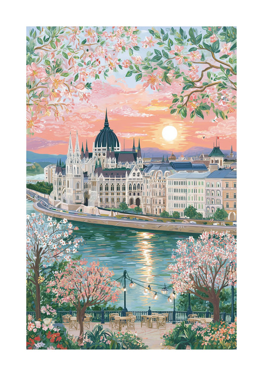 Budapest Parliament Poster — Danube River Cityscape Wall Art