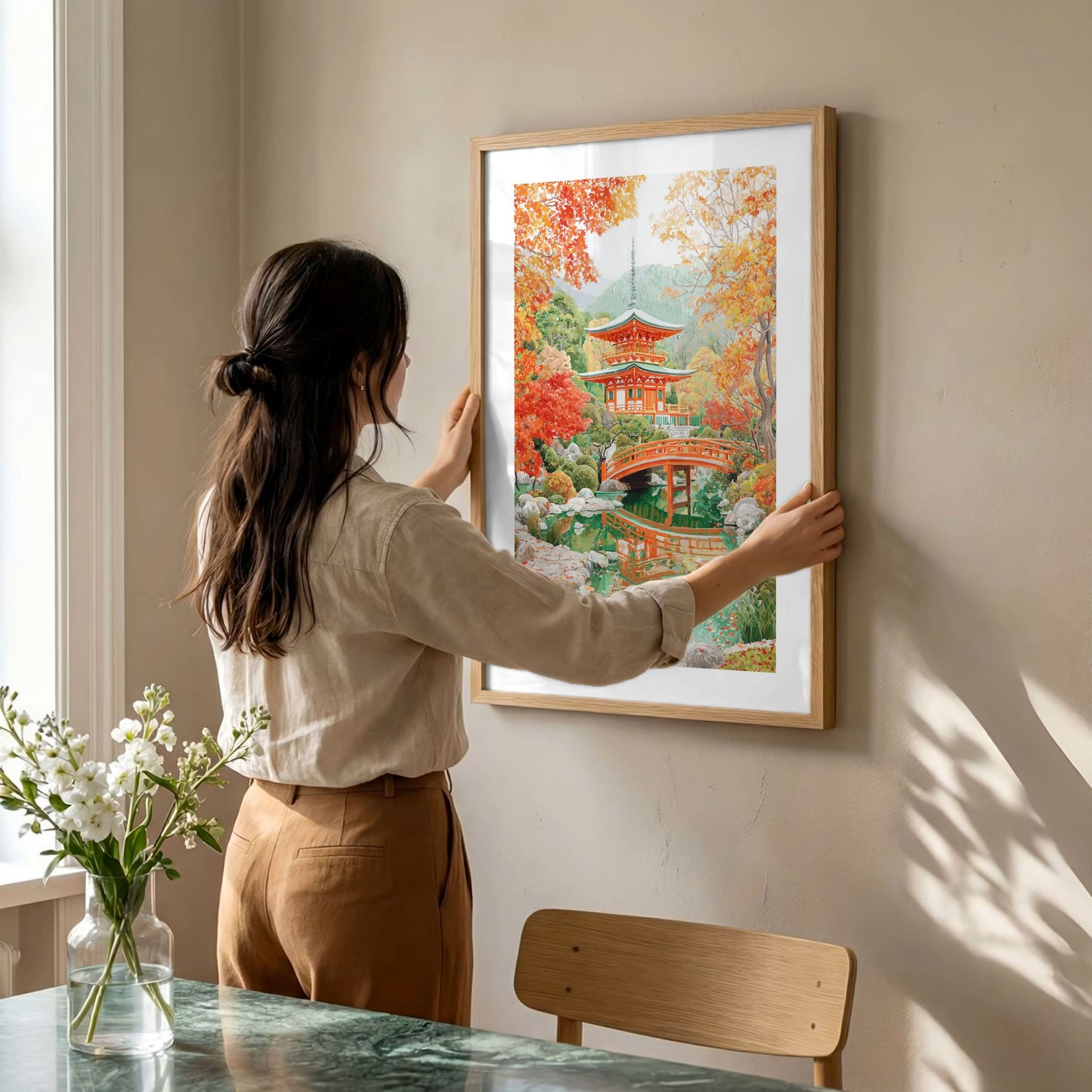 Kyoto Fall Poster — Japanese Temple Autumn Landscape Wall Art