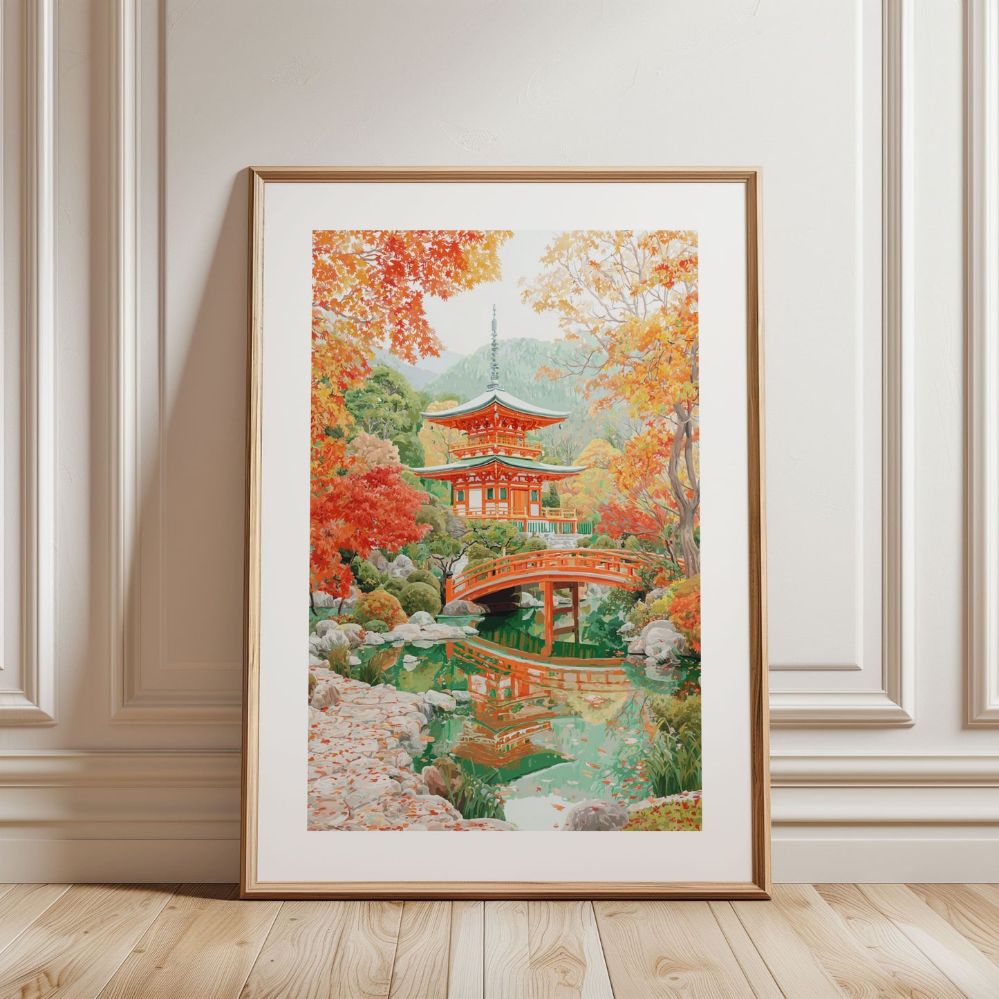 Kyoto Fall Poster — Japanese Temple Autumn Landscape Wall Art