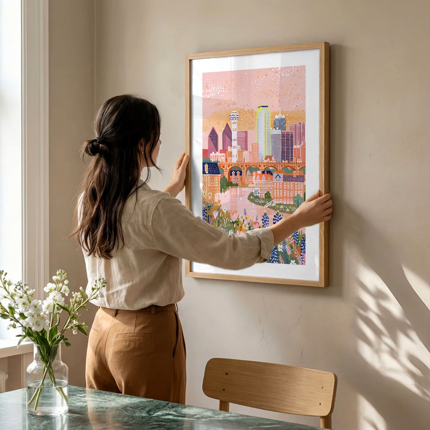 Dallas Skyline Watercolor Poster — Bluebonnets Fine Art Print