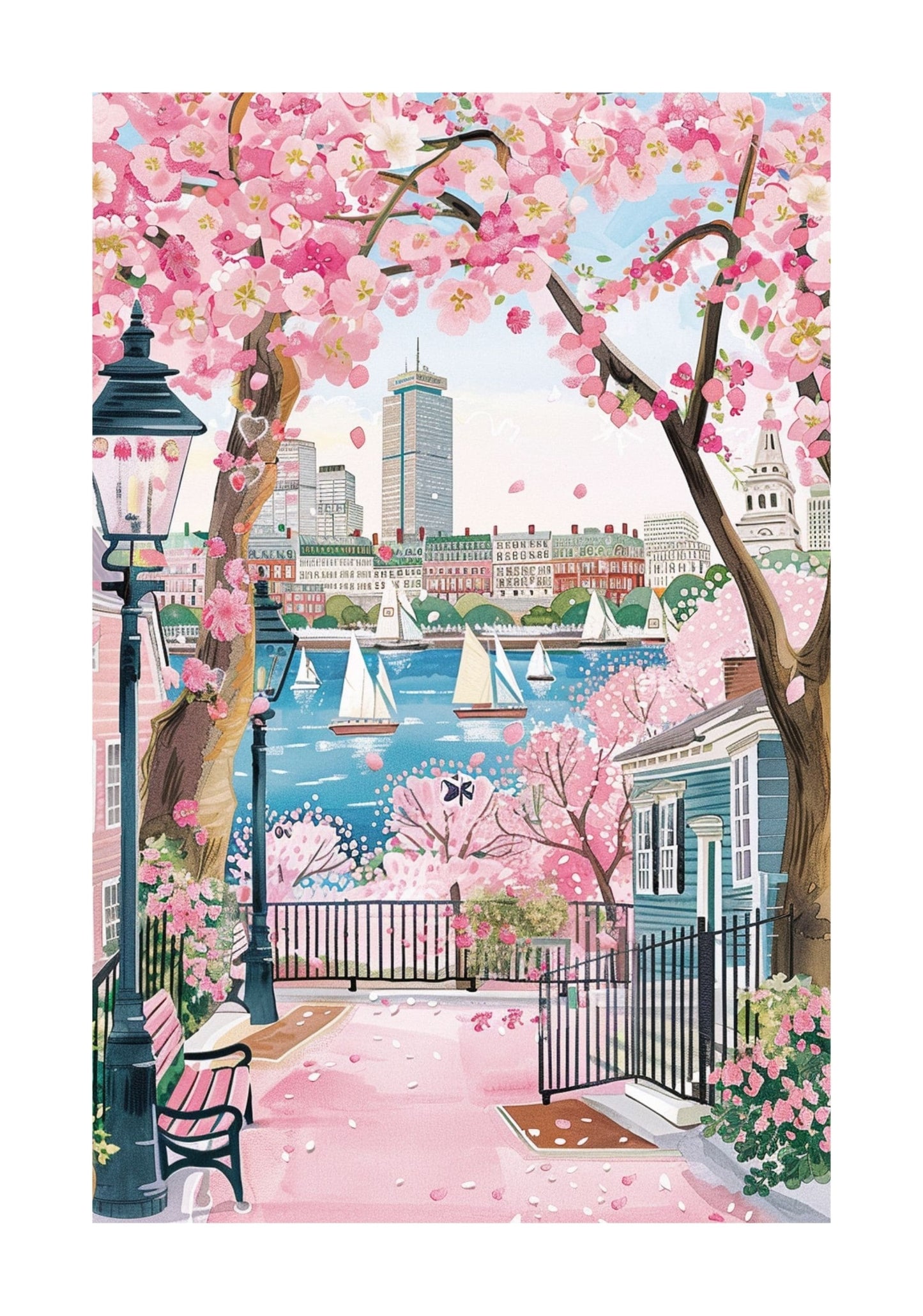 Boston Blossoming Spring Floral Rolled Poster — Floral Wall Art & Gift for Her