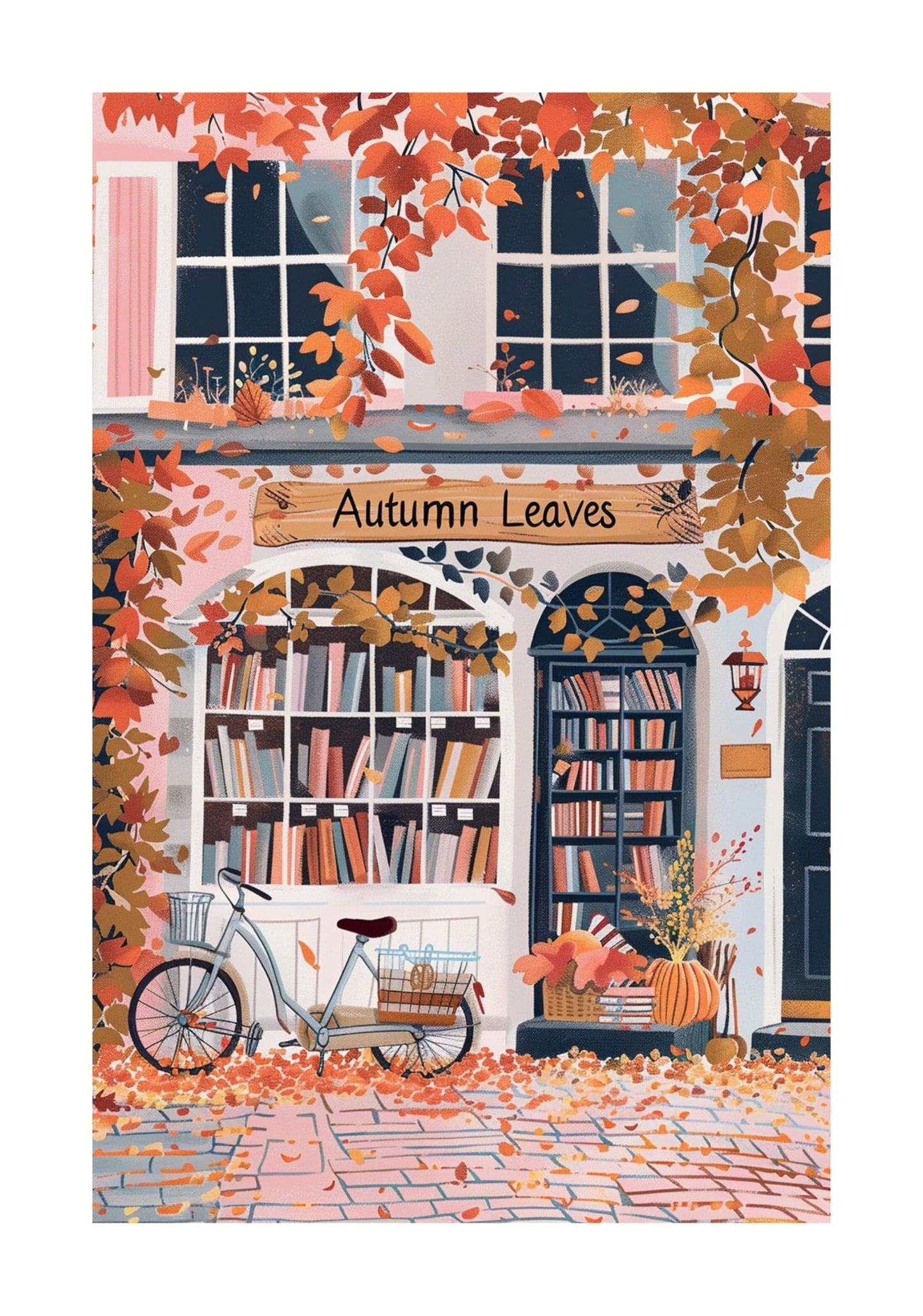 New England Bookshop Poster — Autumn Bookstore Wall Art (Watercolor Giclée)