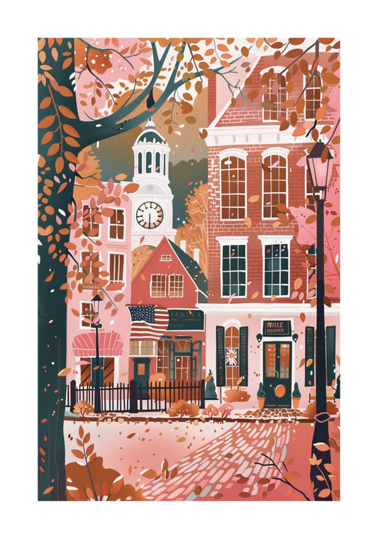 Philadelphia Watercolor Poster — Independence Hall & Liberty Bell Rolled Wall Art