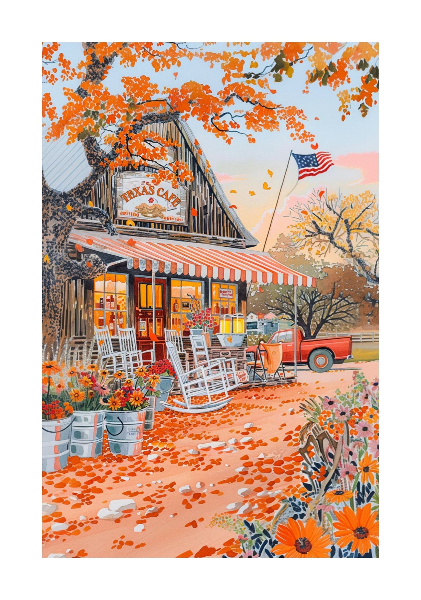 Texas Hill Country Rolled Poster — Rustic Café General Store Travel Art