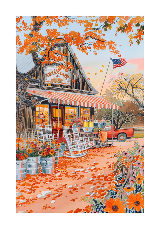 Texas Hill Country Rolled Poster — Rustic Café General Store Travel Art