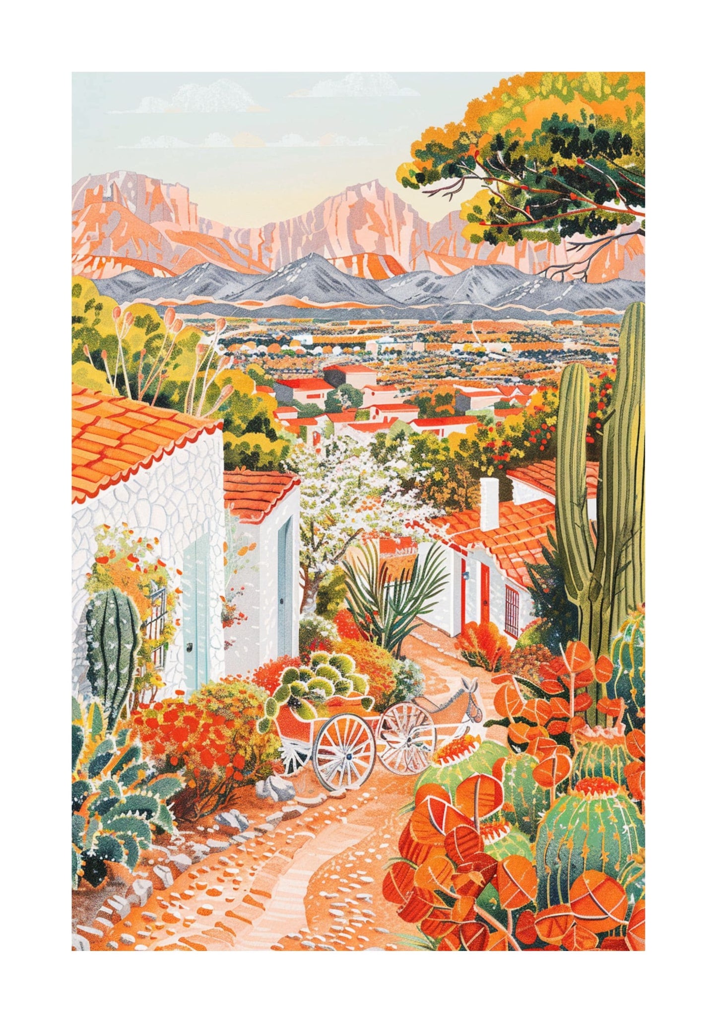 Mexican Adobe Desert Rolled Poster — Cactus Garden Terracotta Travel Art