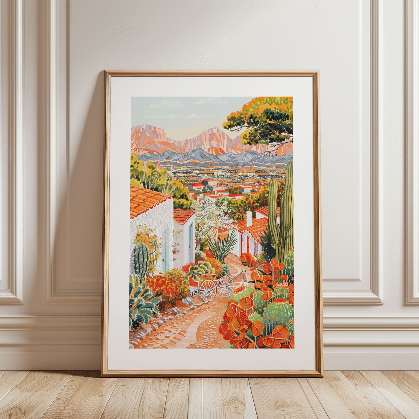Mexican Adobe Desert Rolled Poster — Cactus Garden Terracotta Travel Art
