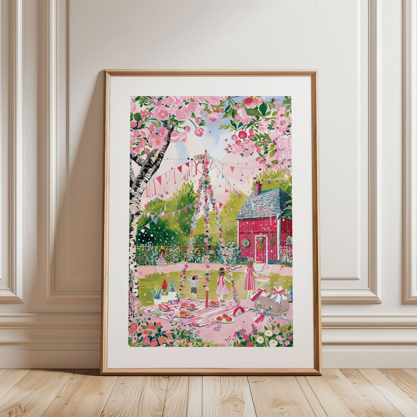 Midsommar Watercolor Rolled Poster — Swedish Summer Celebration Wall Art